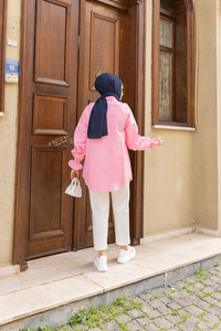 Önü Parça Roba Büzgülü Tunik Pembe