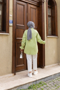 Önü Parça Roba Büzgülü Tunik Yeşil