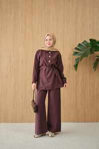 Önü Pat Düğme Detay Gömlek Yaka Takım Mürdüm