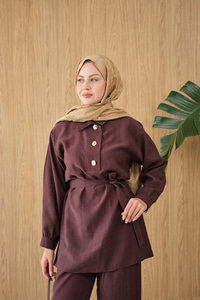 Önü Pat Düğme Detay Gömlek Yaka Takım Mürdüm