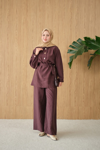 Önü Pat Düğme Detay Gömlek Yaka Takım Mürdüm