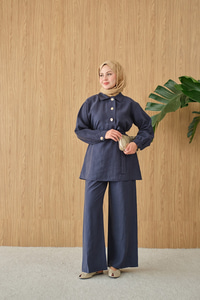 Önü Pat Düğme Detay Gömlek Yaka Takım Lacivert