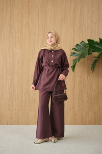 Önü Pat Düğme Detay Gömlek Yaka Takım Mürdüm