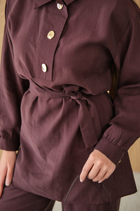 Önü Pat Düğme Detay Gömlek Yaka Takım Mürdüm