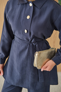 Önü Pat Düğme Detay Gömlek Yaka Takım Lacivert