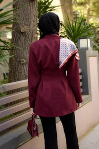 Önü Pens Detaylı Kruvaze Ceket Bordo
