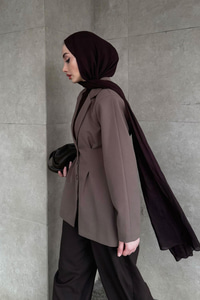 Önü Pens Detaylı Kruvaze Ceket Kahverengi