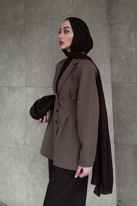 Önü Pens Detaylı Kruvaze Ceket Kahverengi