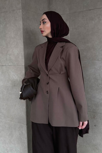 Önü Pens Detaylı Kruvaze Ceket Kahverengi