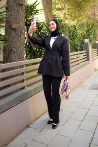 Önü Pens Detaylı Kruvaze Ceket Siyah