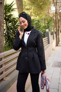 Önü Pens Detaylı Kruvaze Ceket Siyah