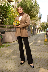 Önü Pens Detaylı Kruvaze Ceket Vizon