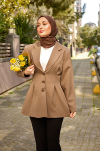 Önü Pens Detaylı Kruvaze Ceket Vizon