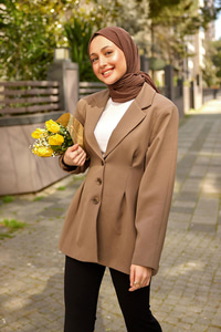 Önü Pens Detaylı Kruvaze Ceket Vizon