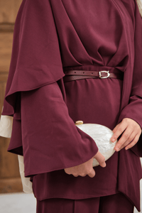 Önü Pile Detay Kemerli Takım Mürdüm