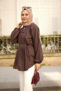 Önü Pile Detay Vual Gömlek Kahverengi