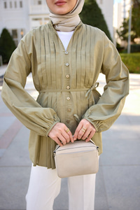 Önü Pile Detay Vual Gömlek Küf Yeşil