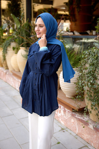 Önü Pile Detay Vual Gömlek Lacivert