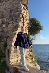 Önü Pile Detay Vual Gömlek Lacivert