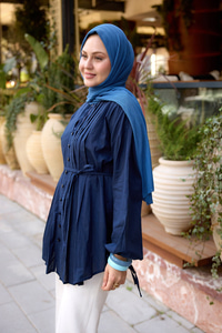 Önü Pile Detay Vual Gömlek Lacivert