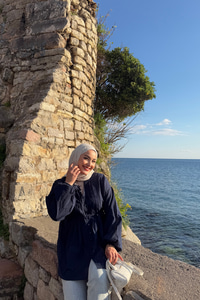 Önü Pile Detay Vual Gömlek Lacivert