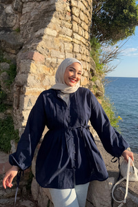 Önü Pile Detay Vual Gömlek Lacivert