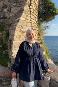 Önü Pile Detay Vual Gömlek Lacivert