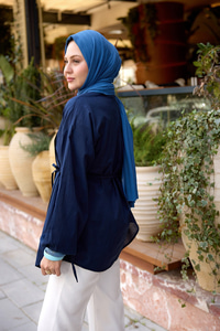 Önü Pile Detay Vual Gömlek Lacivert