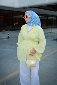 Önü Pile Detay Vual Gömlek  Sarı