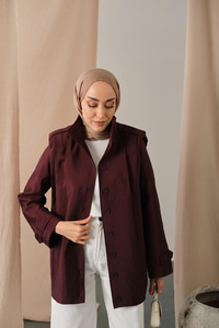 Önü Pile Detaylı Gömlek Bordo