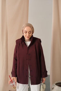 Önü Pile Detaylı Gömlek Bordo