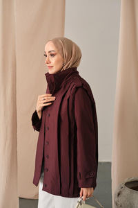 Önü Pile Detaylı Gömlek Bordo