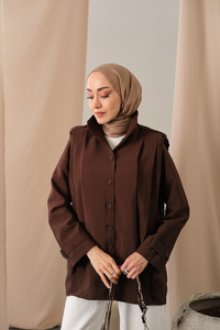 Önü Pile Detaylı Gömlek Kahverengi