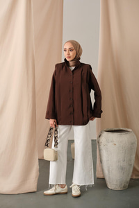 Önü Pile Detaylı Gömlek Kahverengi