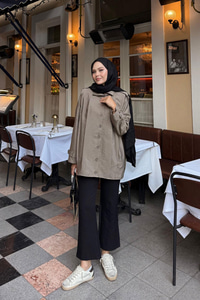 Önü Pile Detaylı Gömlek Vizon