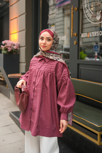 Önü Roba Detaylı Gömlek Bordo