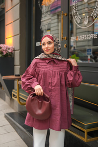 Önü Roba Detaylı Gömlek Bordo