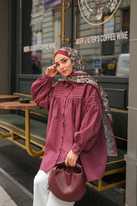 Önü Roba Detaylı Gömlek Bordo