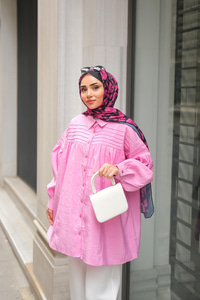 Önü Roba Detaylı Gömlek Pembe