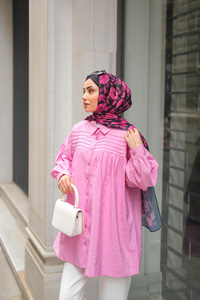 Önü Roba Detaylı Gömlek Pembe