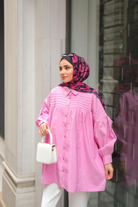 Önü Roba Detaylı Gömlek Pembe