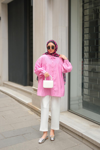 Önü Roba Detaylı Gömlek Pembe