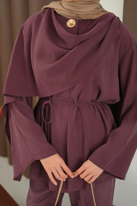 Önü Şal Detay Takım Bordo