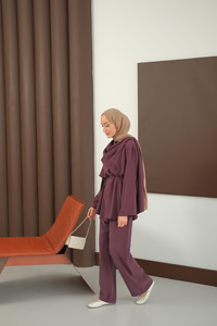 Önü Şal Detay Takım Bordo