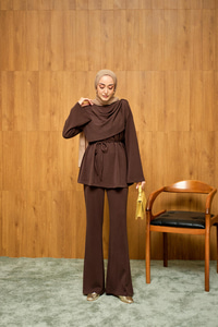 Önü Şallı Modal Takım Kahverengi