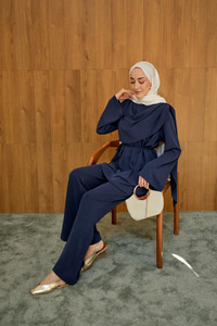 Önü Şallı Modal Takım Lacivert