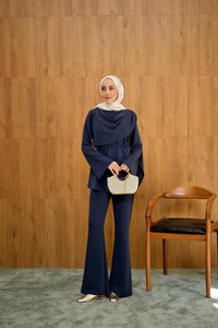 Önü Şallı Modal Takım Lacivert