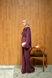 Önü Şallı Modal Takım Mürdüm