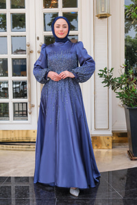 Önü Taş Aksesuarlı Abiye Lacivert