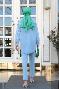 Önü Taş Aksesuarlı İkili Takım Buz Mavi